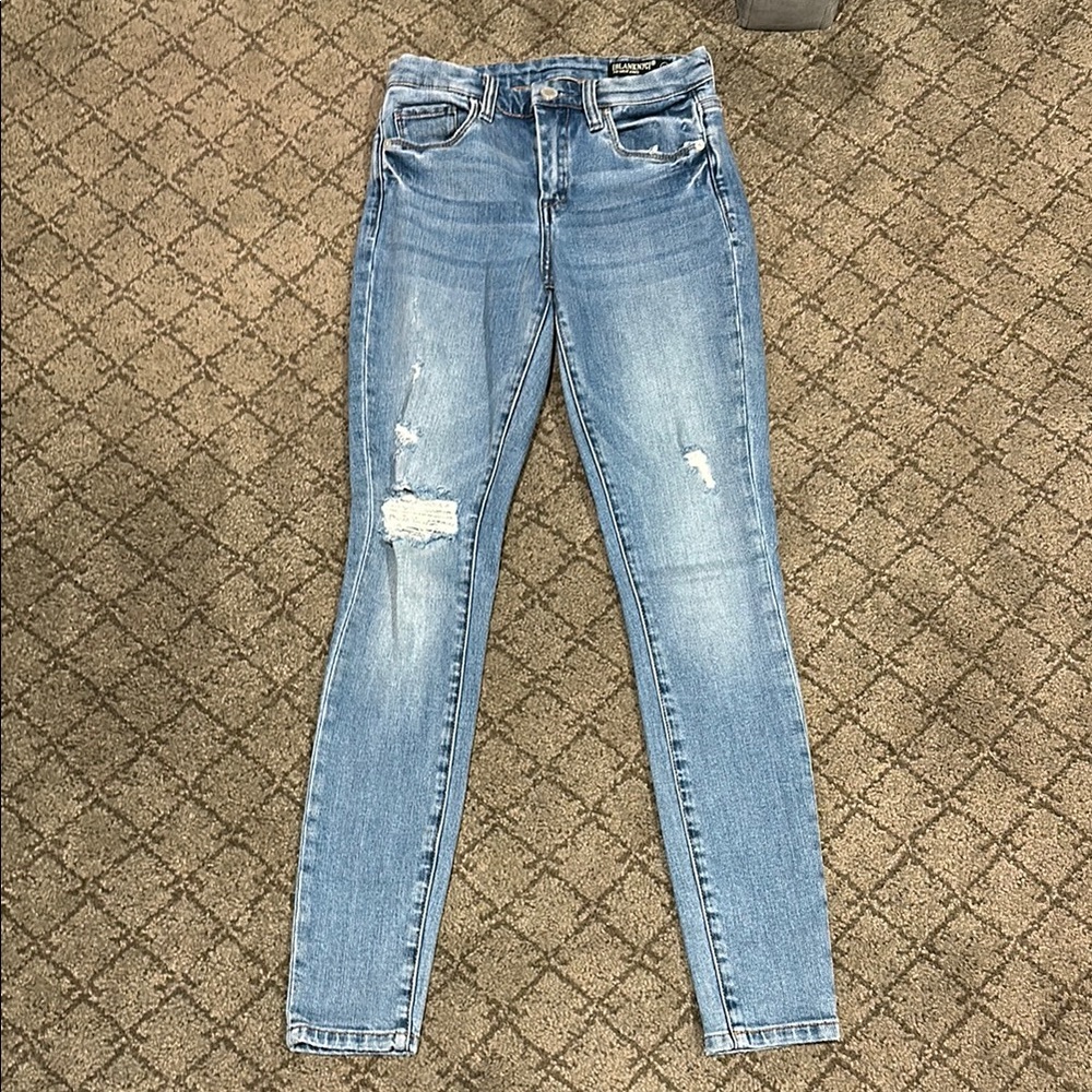 Blank NYC Blue Skinny Jeans with Distressed Detail